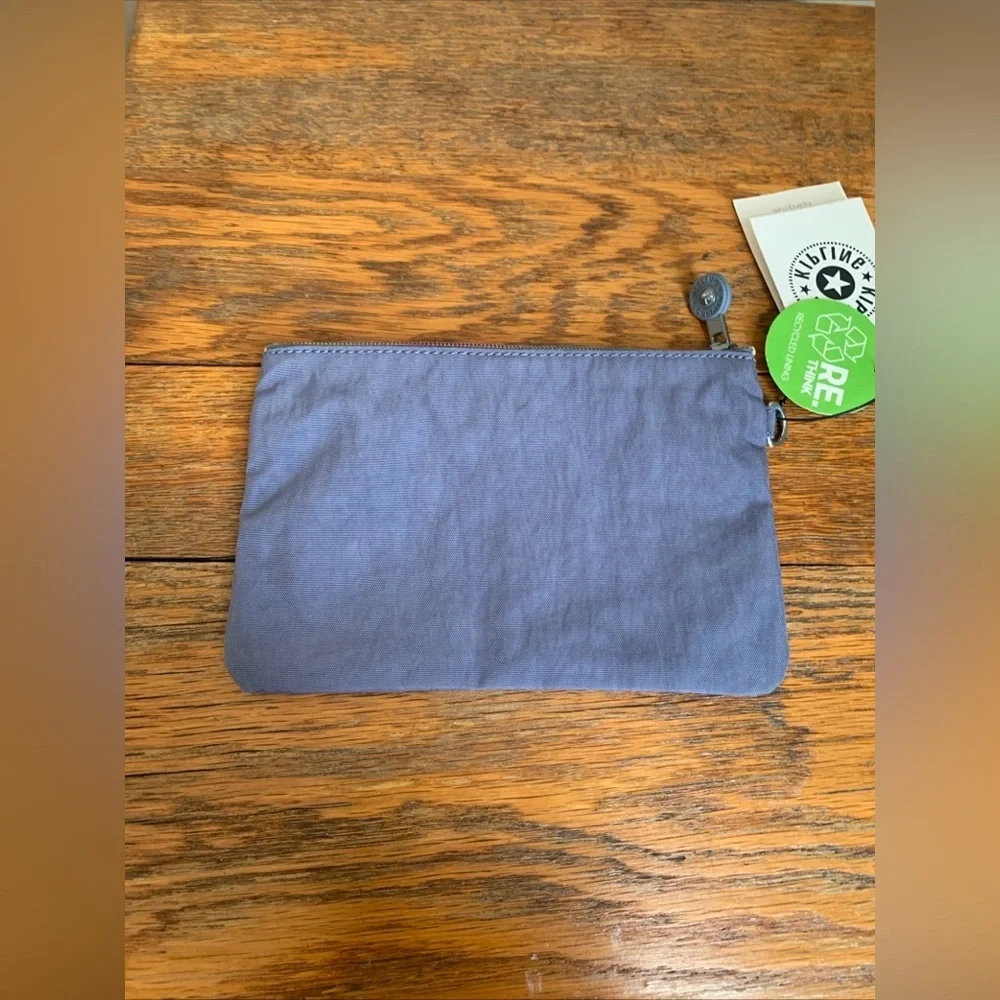 Kipling Blue Creativity Pouch Metallic Zipper NWT 8”x5”